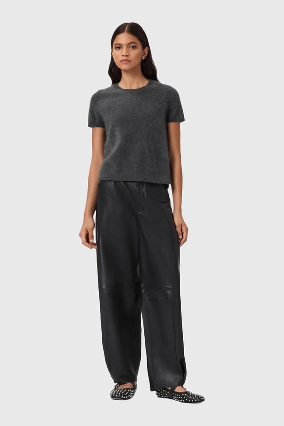 AllSaints tricou din cașmir REBEL TEE W118KB gri