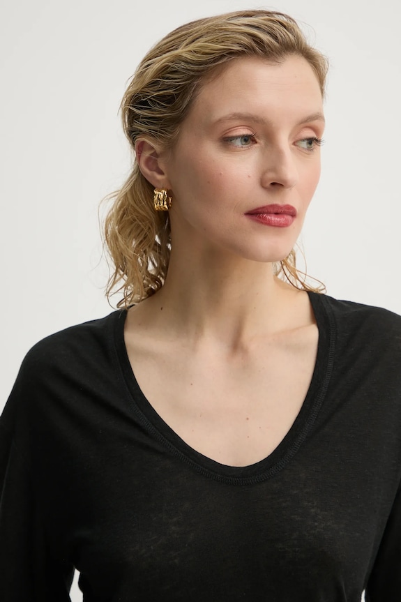 Μπλουζάκι με λινό μείγμα By Malene Birger AMARINGA Q71621007Z μαύρο SS25