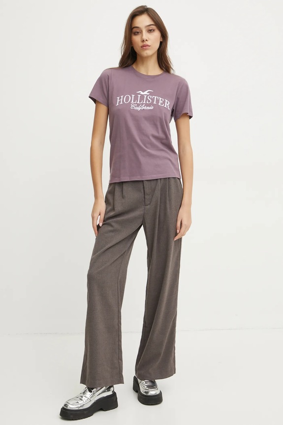 Hollister Co. t-shirt bawełniany KI357.4014.631 fioletowy AW24