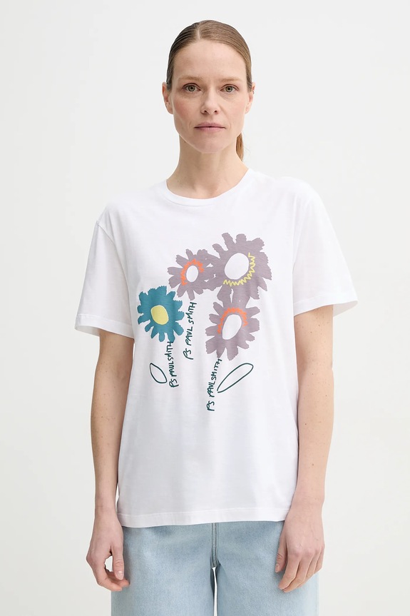 Bavlnené tričko PS Paul Smith potlač biela W2R.232V.PP4953