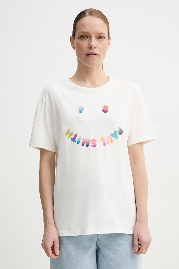 Bavlněné tričko PS Paul Smith kulatý béžová W2R.232V.PP4959