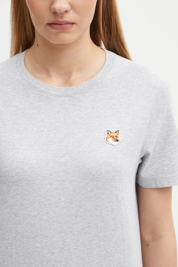 Хлопковая футболка Maison Kitsuné Fox Head Patch серый LW00105KJ0008