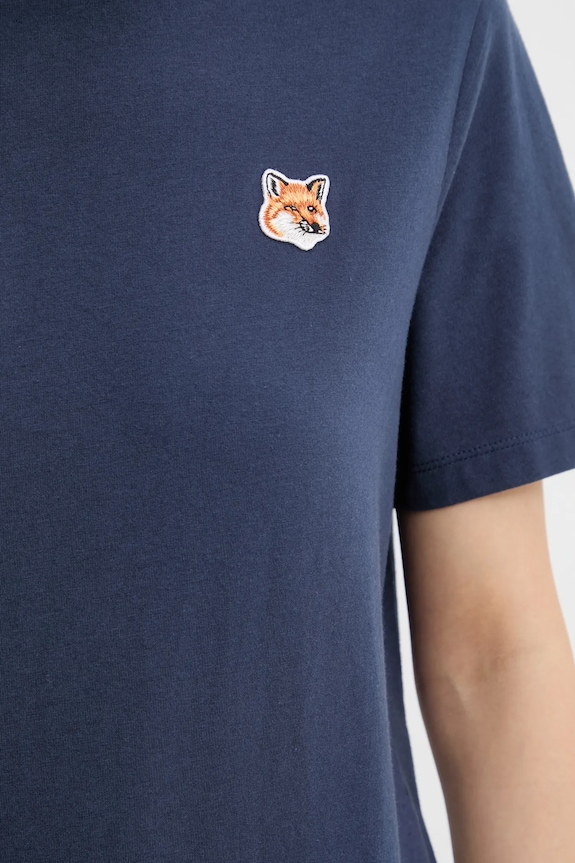 Βαμβακερό μπλουζάκι Maison Kitsuné Fox Head Patch σκούρο μπλε LW00105KJ0008