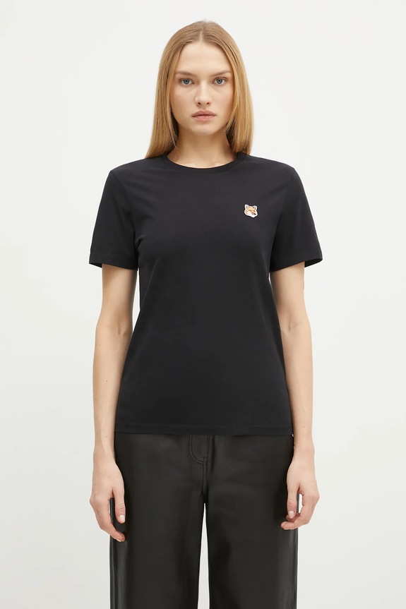 Maison Kitsuné tricou din bumbac Fox Head Patch uni negru LW00105KJ0008