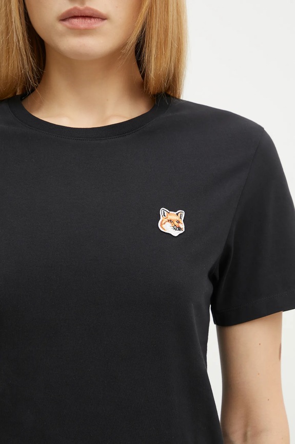 Maison Kitsuné tricou din bumbac Fox Head Patch negru LW00105KJ0008