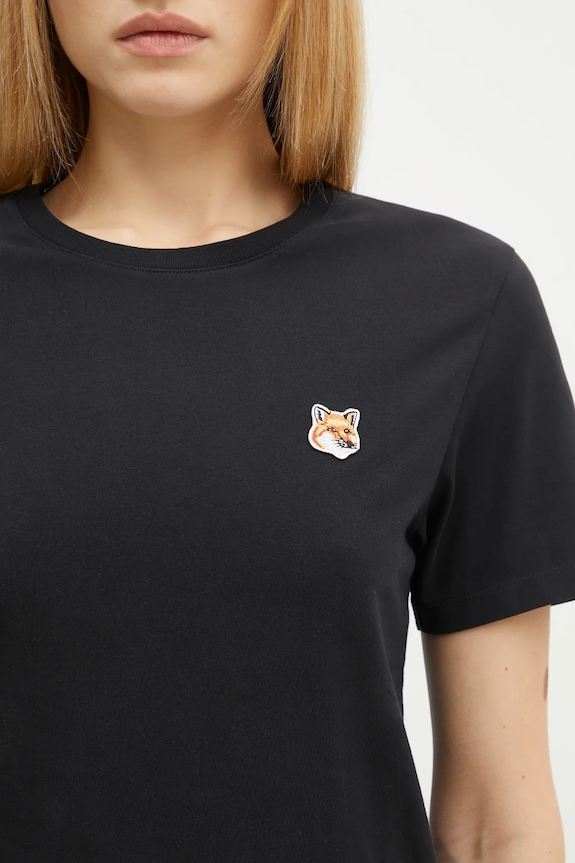 Maison Kitsuné tricou din bumbac Fox Head Patch negru LW00105KJ0008
