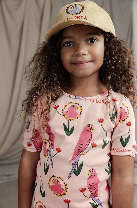 Mini Rodini tricou de bumbac pentru copii Parrots cu modele roz 2462013028