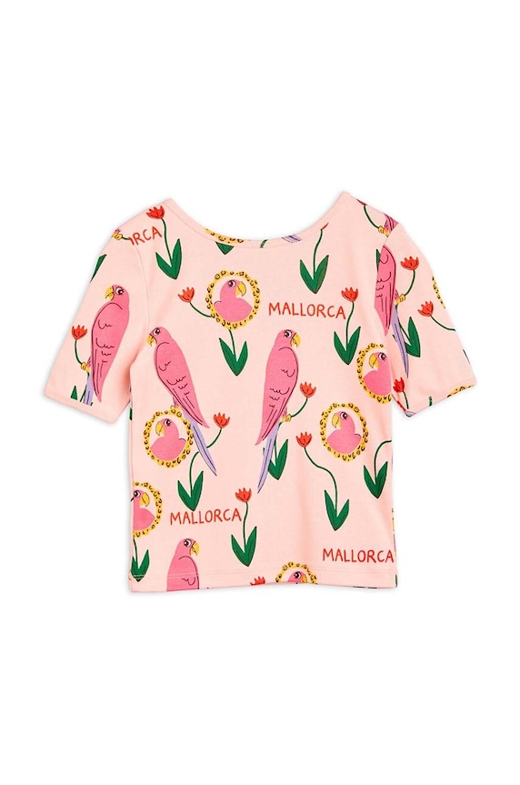Mini Rodini tricou de bumbac pentru copii Parrots 2462013028 roz AW24