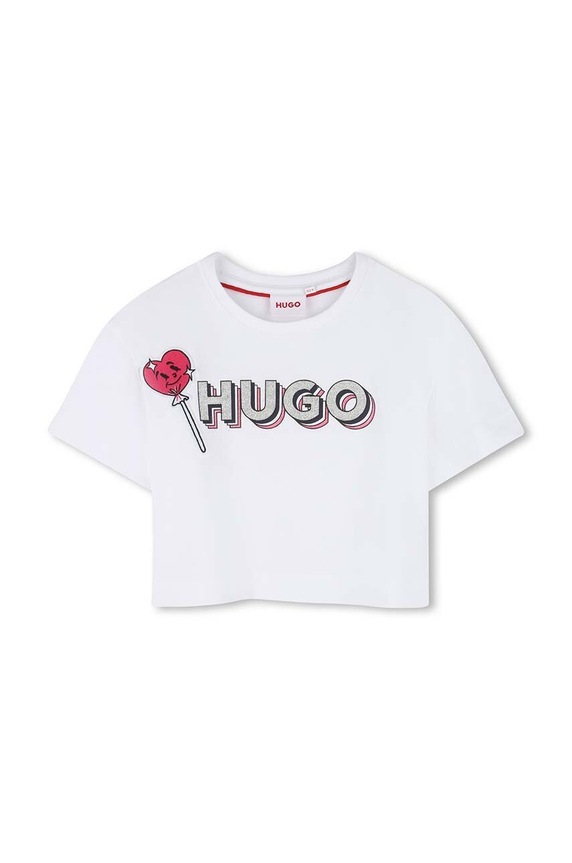 Dětské bavlněné tričko HUGO kulatý bílá G00208.114.150