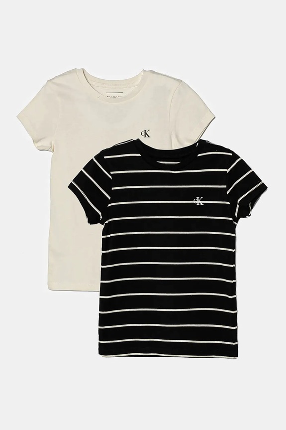 Otroška bombažna kratka majica Calvin Klein Jeans 2-pack Okrogel bež IG0IG02741.9BYH.128.176