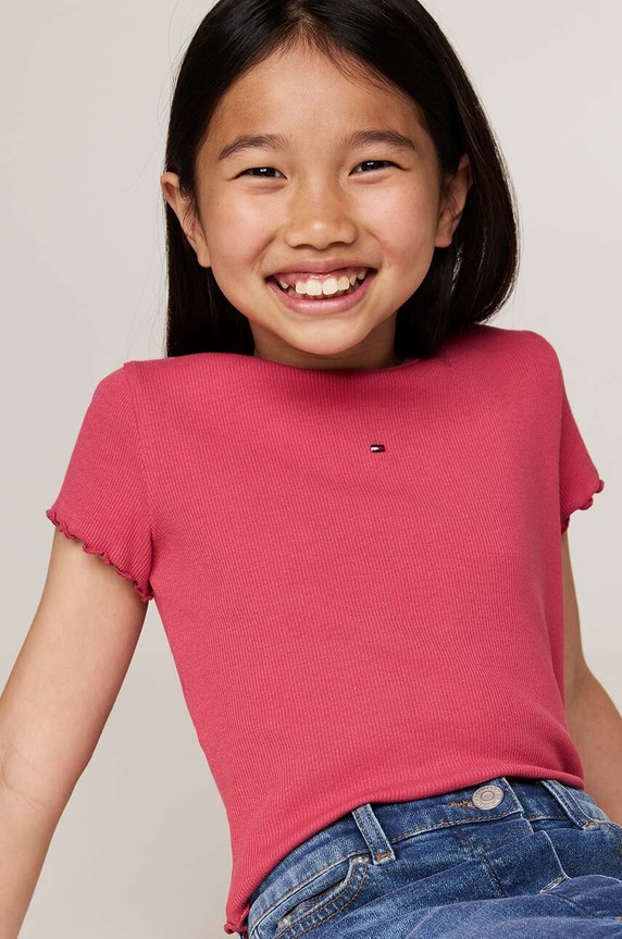 Dětské bavlněné tričko Tommy Hilfiger kulatý růžová KG0KG08138.9BYH.128.176