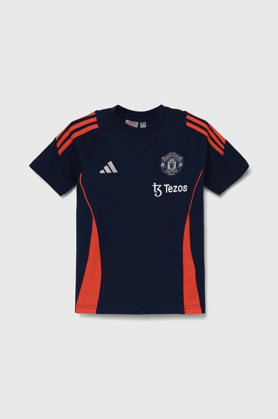 Detské bavlnené tričko adidas Performance MUFC TEEY nášivka tmavomodrá IT2022