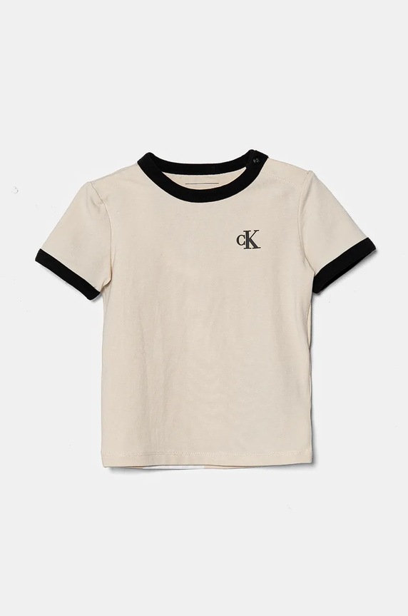 Calvin Klein Jeans t-shirt niemowlęcy z elastanem beżowy IN0IN00282.9BYH