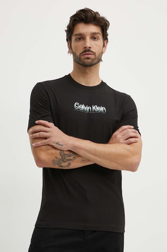 Βαμβακερό μπλουζάκι Calvin Klein βαμβάκι μαύρο K10K113118