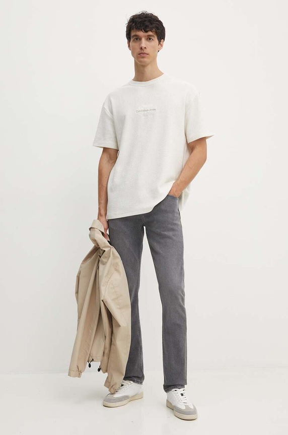 Bavlněné tričko Calvin Klein Jeans J30J325645 béžová AW24