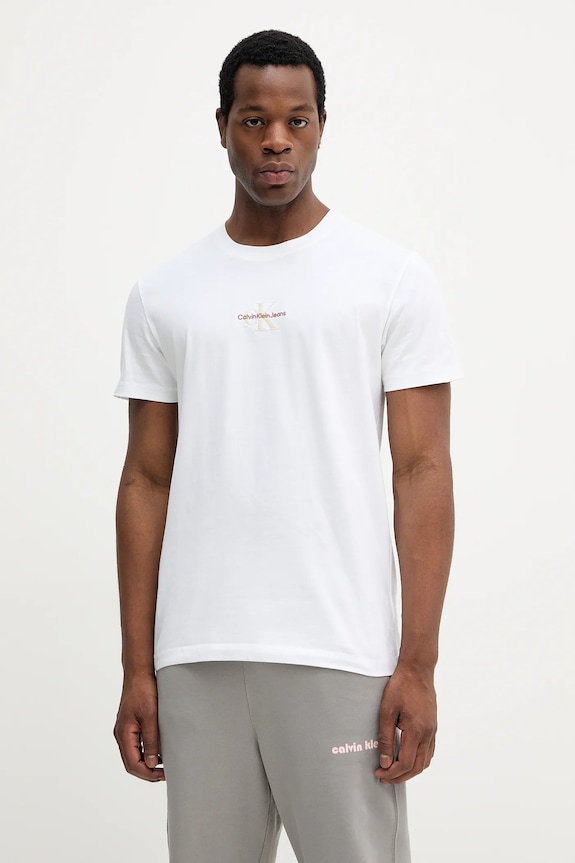 Bavlnené tričko Calvin Klein Jeans nášivka biela J30J325649