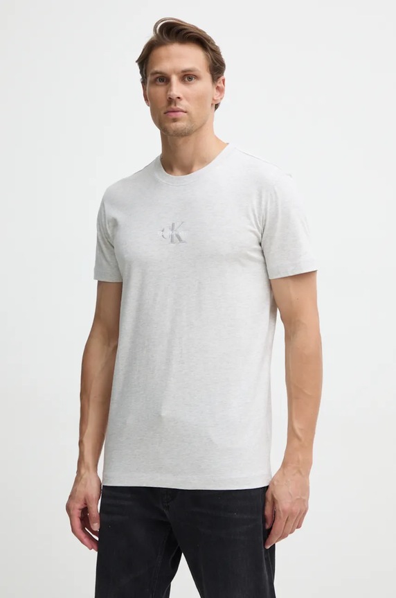 Bavlnené tričko Calvin Klein Jeans nášivka sivá J30J325649