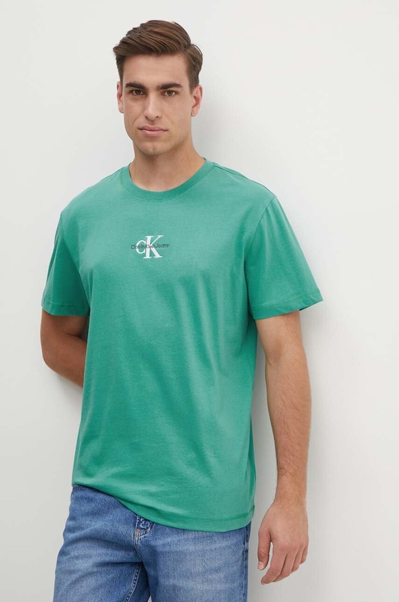 Bavlnené tričko Calvin Klein Jeans nášivka zelená J30J325649