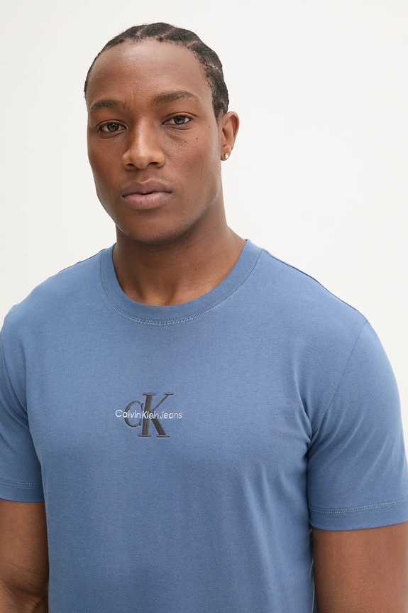 Bavlněné tričko Calvin Klein Jeans J30J325649 modrá SS25