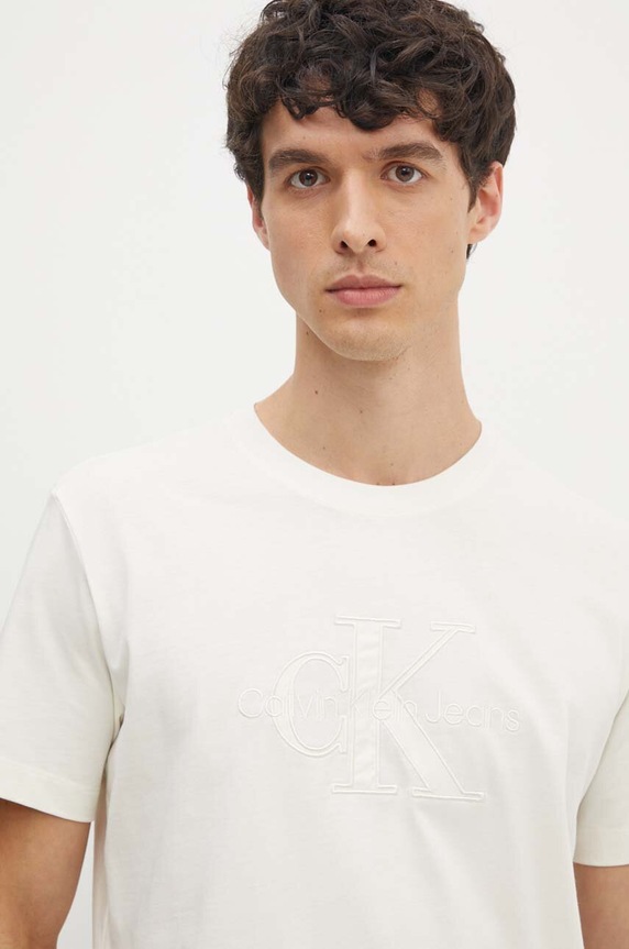 Bavlnené tričko Calvin Klein Jeans béžová J30J325916