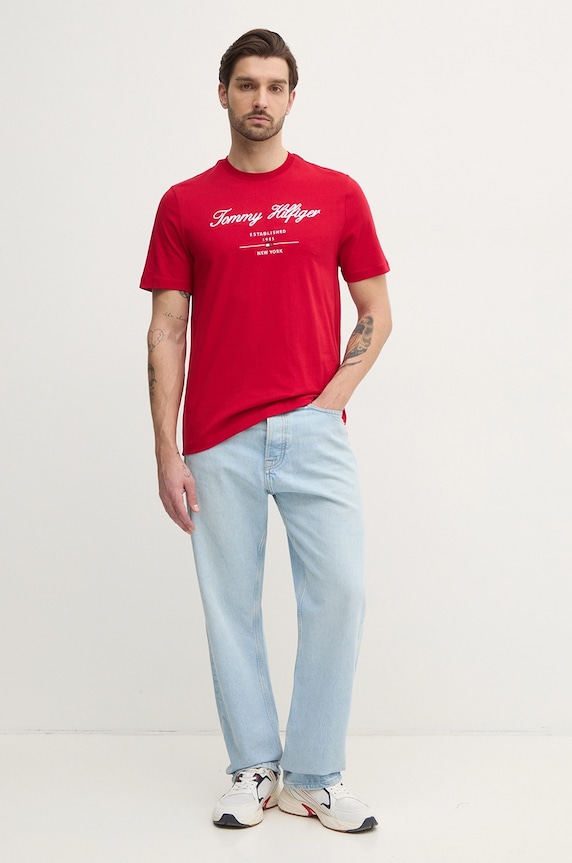 Tommy Hilfiger t-shirt bawełniany MW0MW33691 czerwony SS26