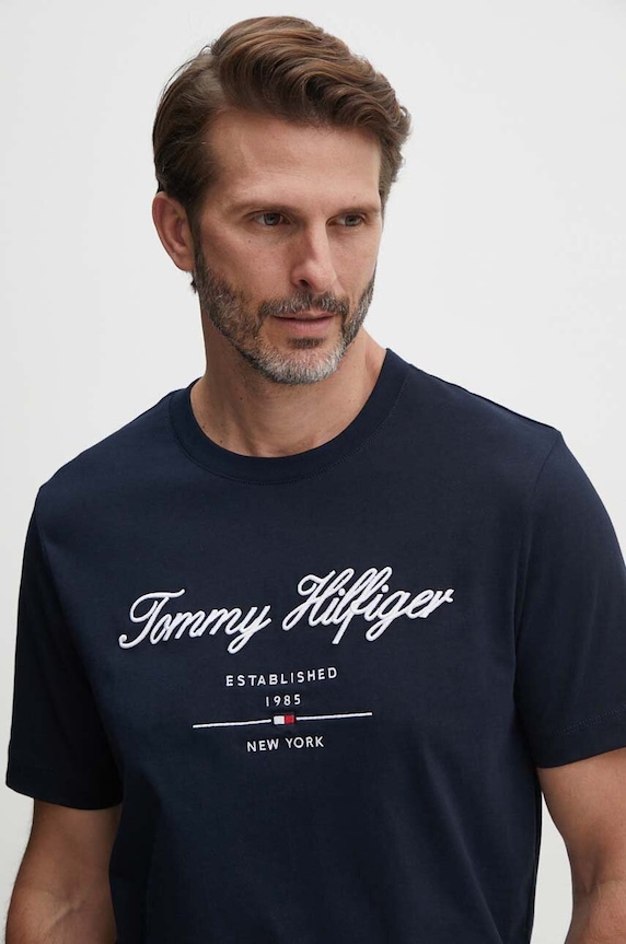 Tommy Hilfiger t-shirt bawełniany MW0MW33691 granatowy SS26