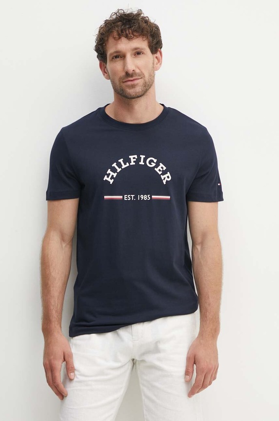 Bavlnené tričko Tommy Hilfiger slim tmavomodrá MW0MW35466