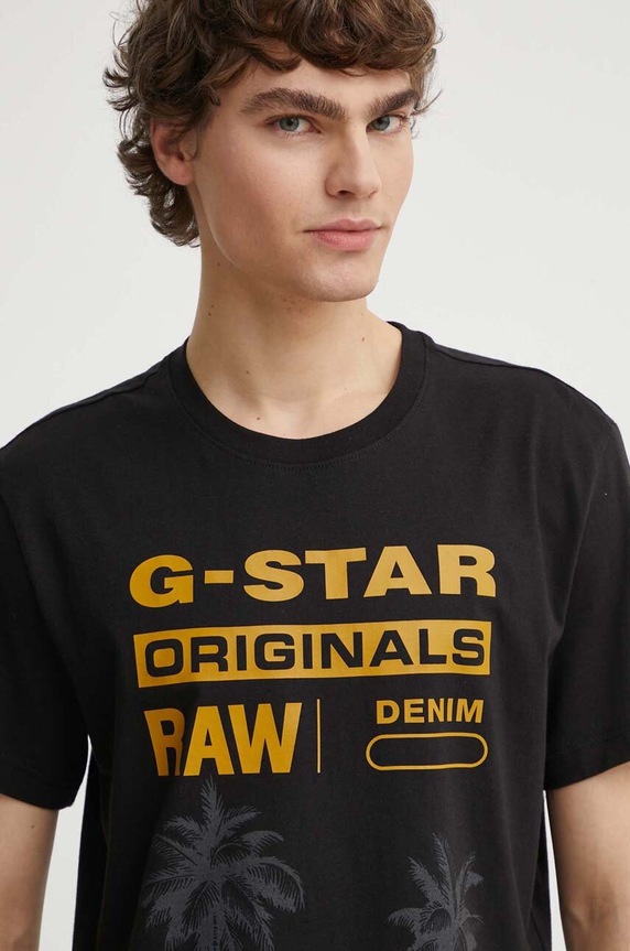 Bavlněné tričko G-Star potisk černá D24681.336
