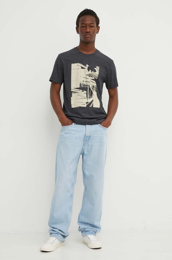 G-Star t-shirt bawełniany D24686.336 szary AW24