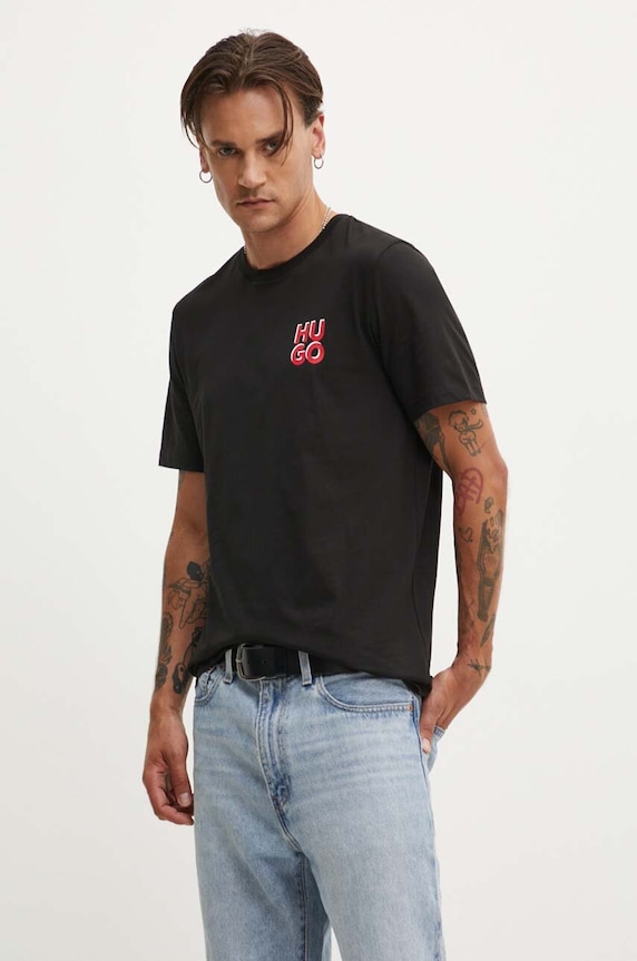 HUGO t-shirt bawełniany nadruk czarny 50522434