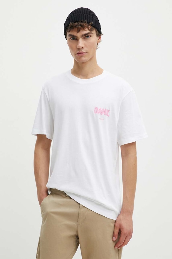 HUGO t-shirt bawełniany nadruk biały 50517645