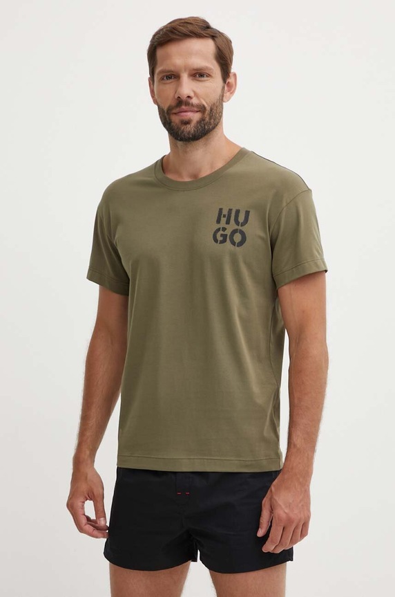 HUGO t-shirt lounge z elastanem zielony 50520463
