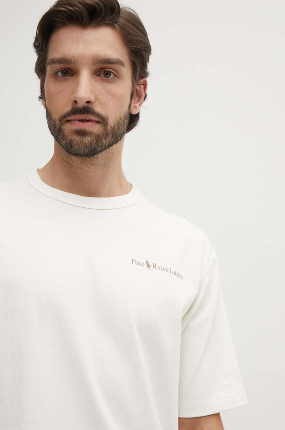 Памучна тениска Polo Ralph Lauren бежов 710950133