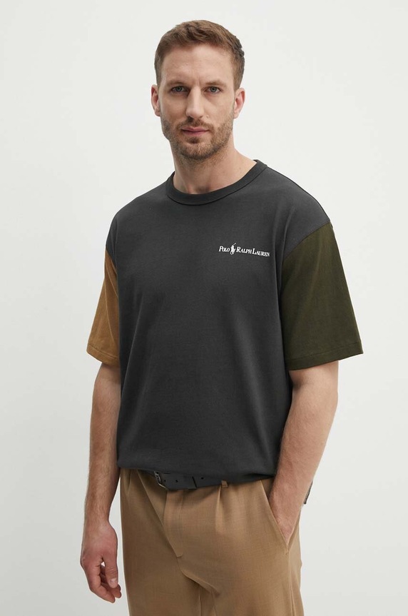 Βαμβακερό μπλουζάκι Polo Ralph Lauren στάμπα γκρί 710950137