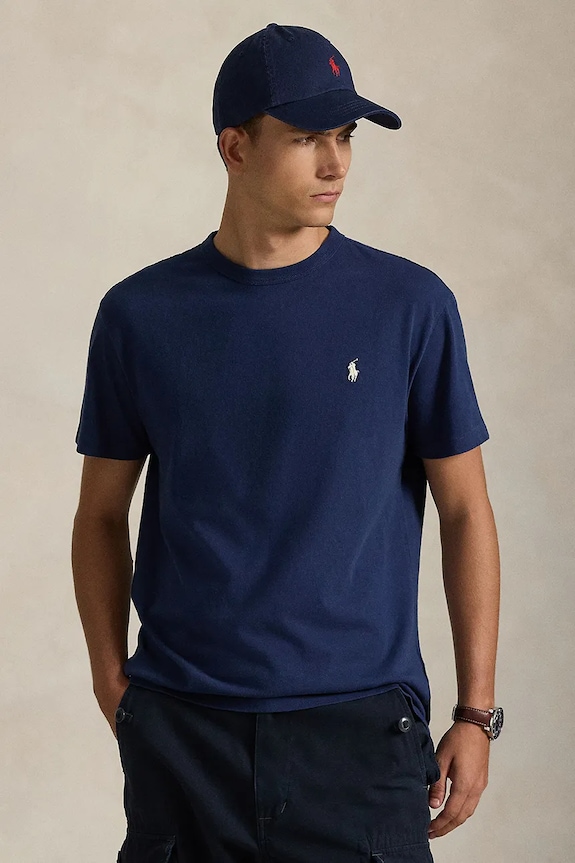 Pamučna majica Polo Ralph Lauren bez uzorka mornarsko plava 710916698