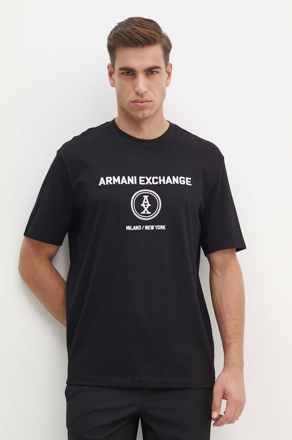 Pamučna majica Armani Exchange Planet friendly crna 6DZTLC.ZJ9JZ