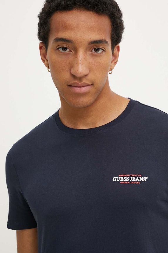 Βαμβακερό μπλουζάκι Guess Jeans σκούρο μπλε M4YI55.K8HM0
