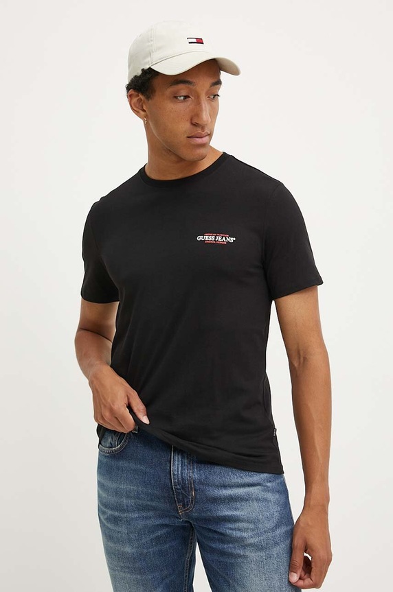 Bavlnené tričko Guess Jeans slim čierna M4YI55.K8HM0