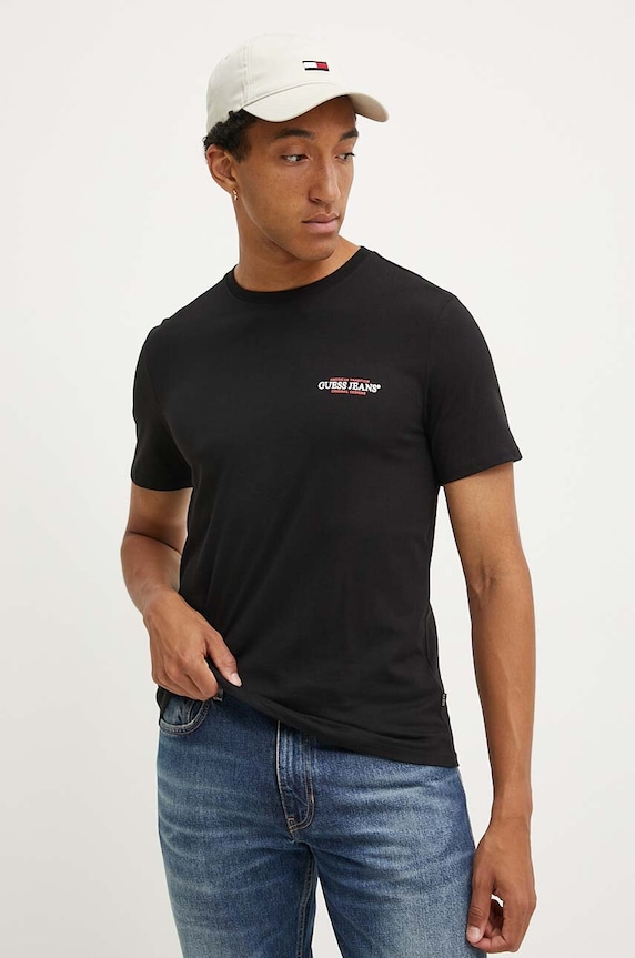 Bavlnené tričko Guess Jeans slim čierna M4YI55.K8HM0