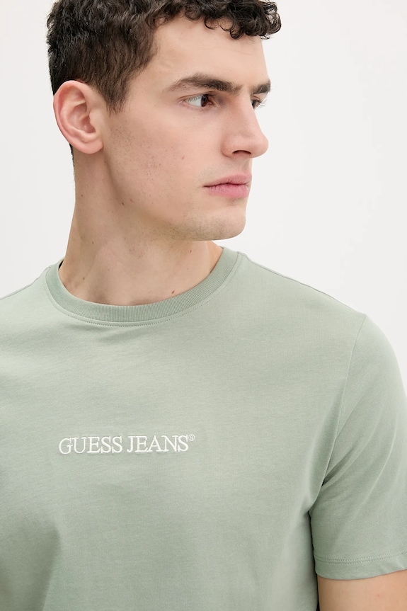 Βαμβακερό μπλουζάκι Guess Jeans πράσινο M4YI52.K8HM0