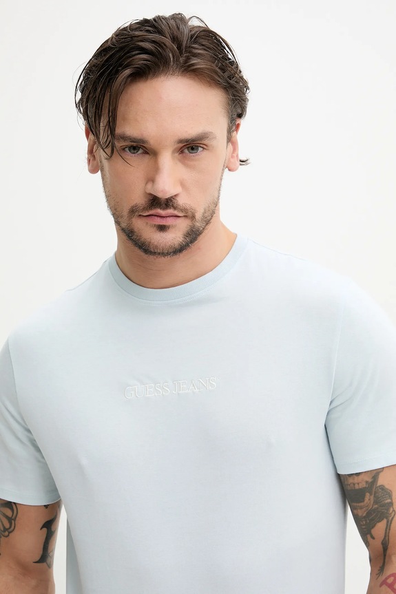 Βαμβακερό μπλουζάκι Guess Jeans μπλε M4YI52.K8HM0