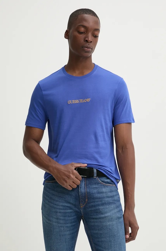 Bavlněné tričko Guess Jeans modrá M4YI52.K8HM0