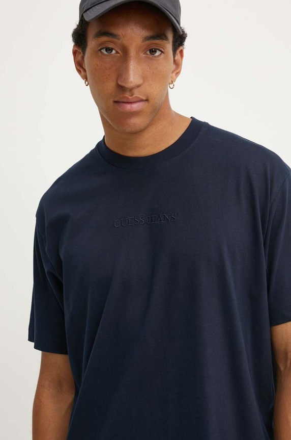 Βαμβακερό μπλουζάκι Guess Jeans σκούρο μπλε M4YI44.K8FQ4