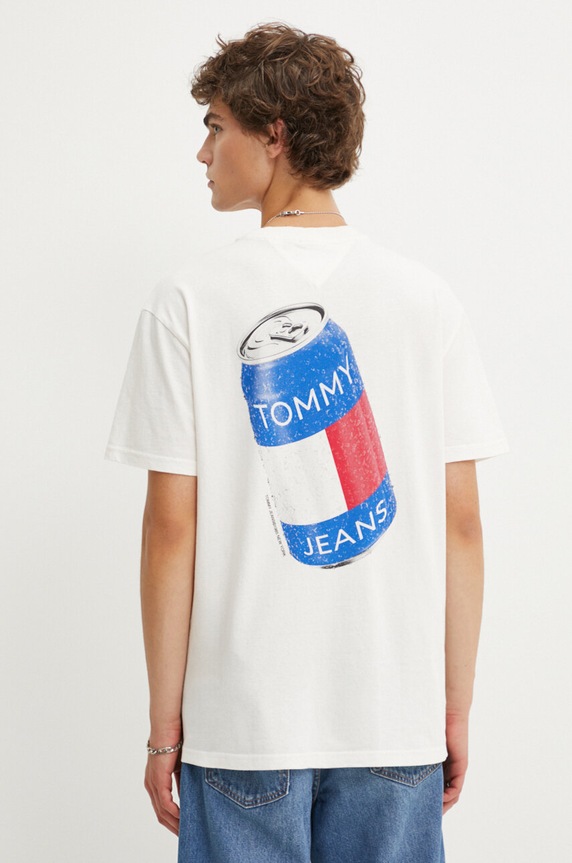 Bavlněné tričko Tommy Jeans kulatý béžová DM0DM18548
