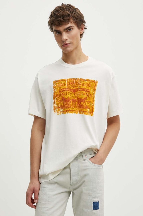 Levi's t-shirt męski bawełniany nadruk beżowy 87373