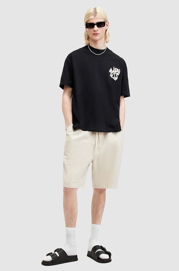 AllSaints pamut póló ORLANDO SS M022PA fekete