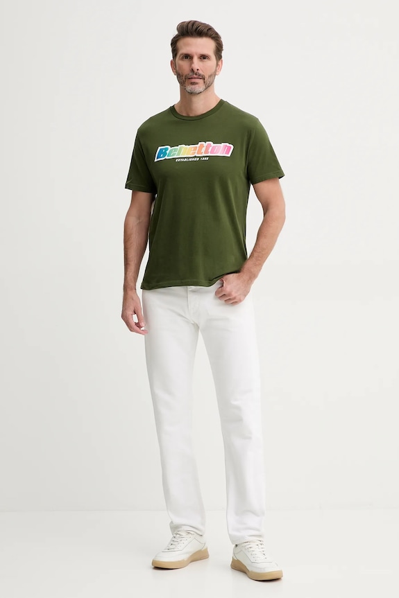 Bavlnené tričko United Colors of Benetton 3I1XU1096 zelená AW25
