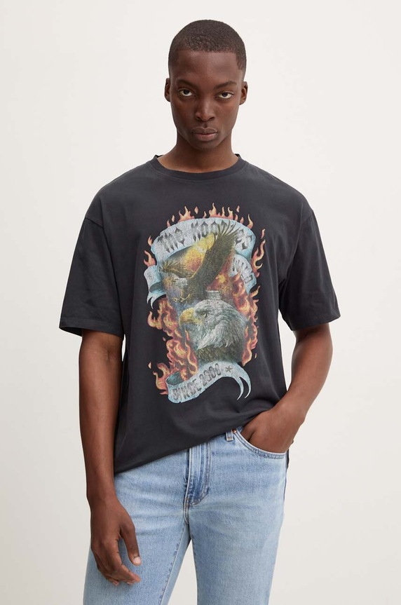 Bavlněné tričko The Kooples potisk černá HTSC29005K