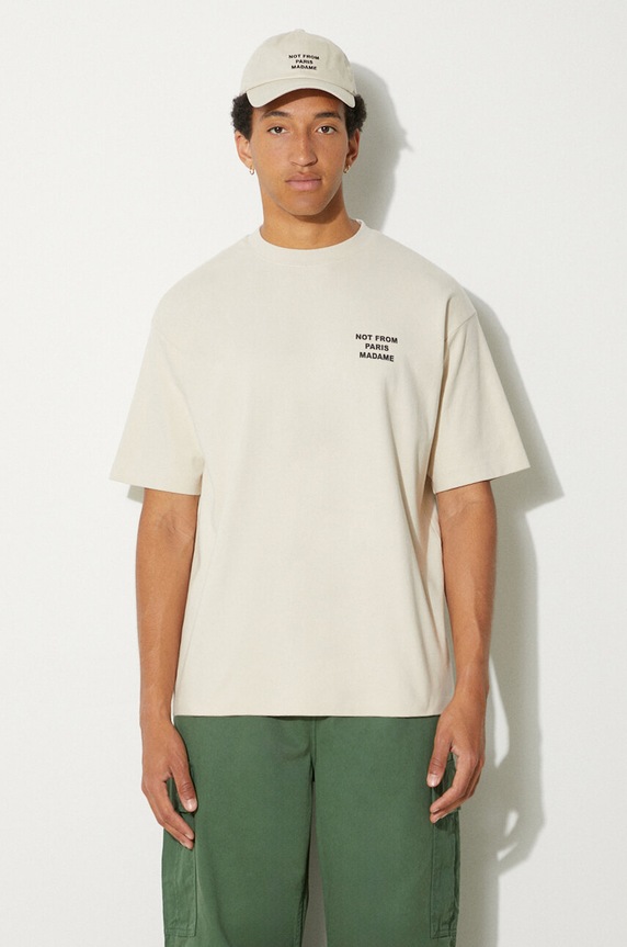 Bombažna kratka majica Drôle de Monsieur Le T-Shirt Slogan PERM.TS203.CO002.MT bež AW24