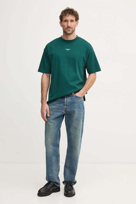 Bavlnené tričko Drôle de Monsieur Le T-Shirt Slogan Classique PERM.TS202.CO002.DGN zelená AW24